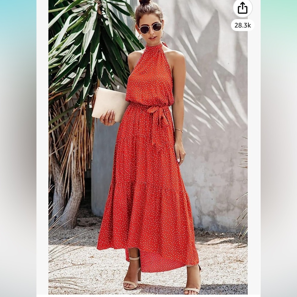 NWT Backless halter maxi dress with belt